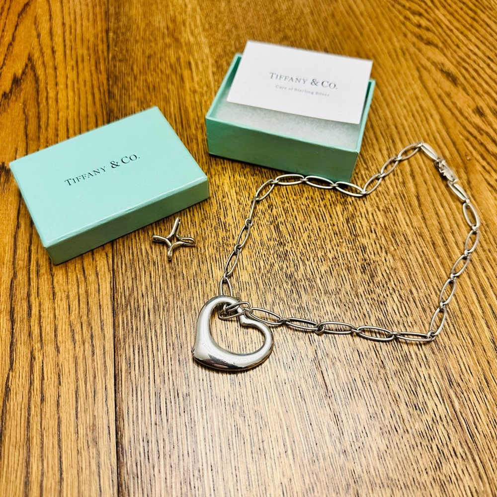 Tiffany & Co. Silver Open Heart Necklace & infinity cross